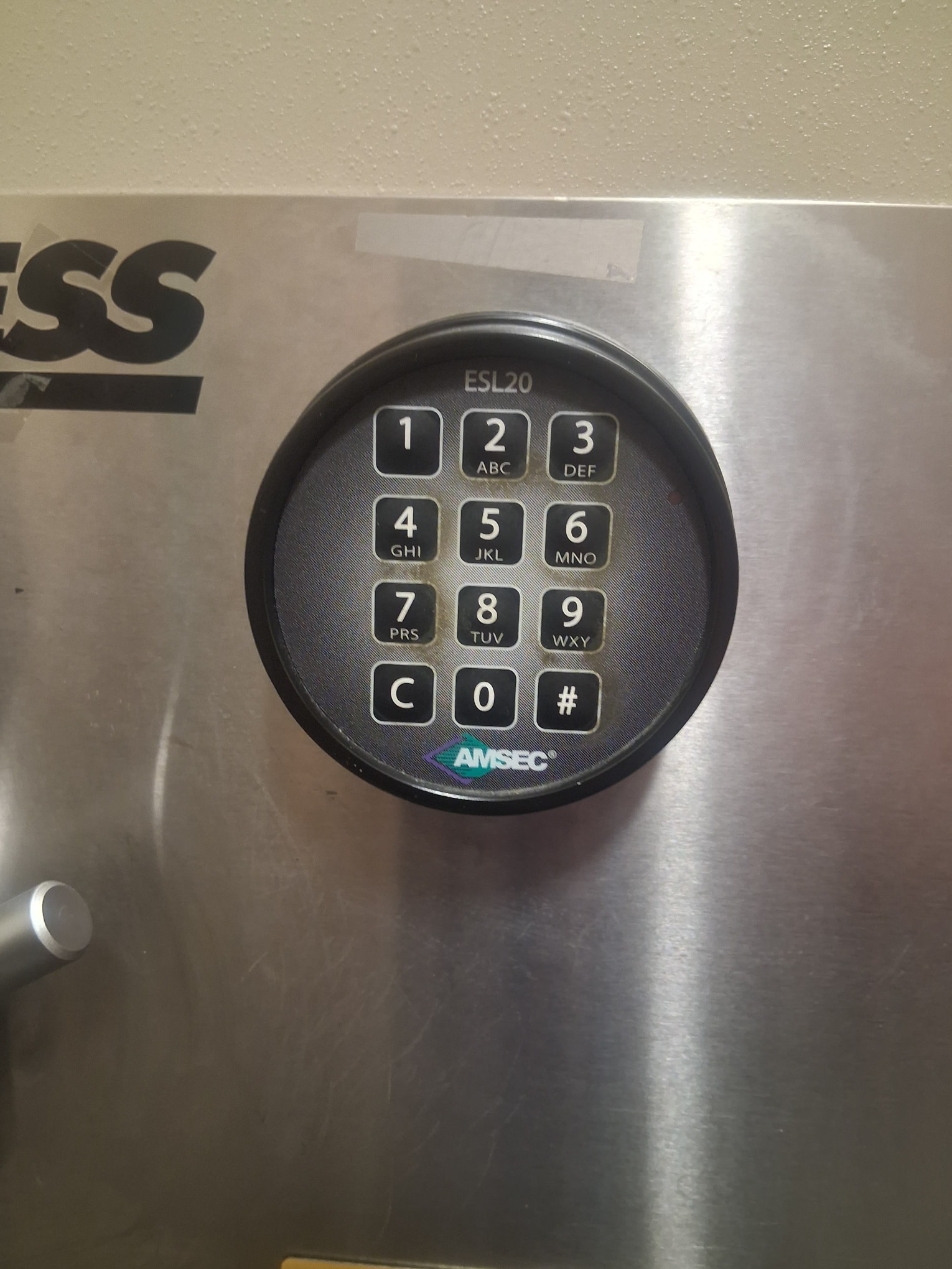 AMSEC ESL20 digital combination lock on a stainless safe